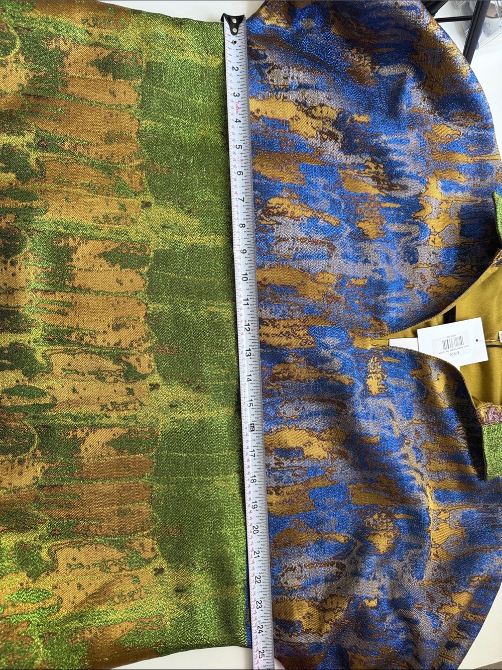 THML Blue, Green & Gold Metallic Short-Sleeve Jacquard Blouse - Picture 6 of 8